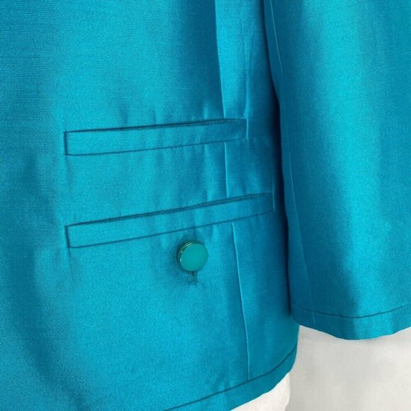 Talbots Women's NWT Blue Silk Open Front Quiet Luxury Collarless Blazer‎ 4/C40 - Picture 4 of 8